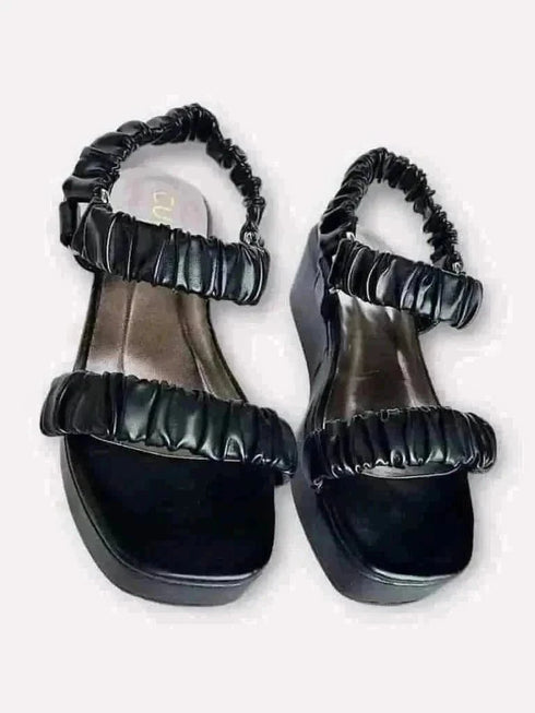 Womens Black Ruffled Wedges